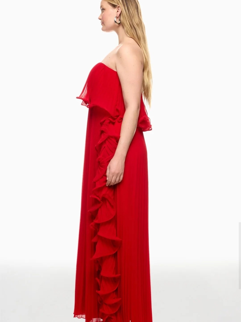 BADGLEY MISCHKA PLEATED RUFFLE GOWN SIZE 14 MSRP $890 - Picture 2 of 13